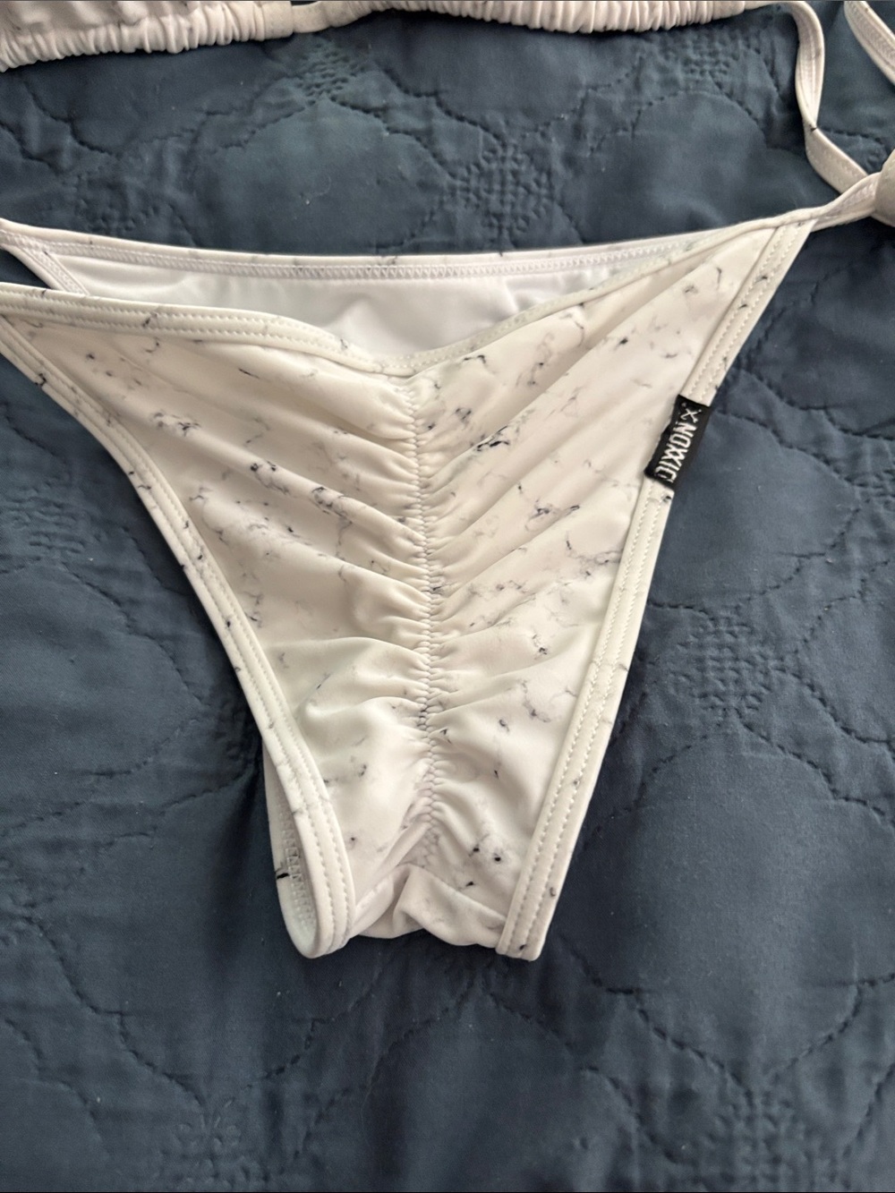 DIXXON White Marble-Print String Triangle Bikini - Picture 3 of 5